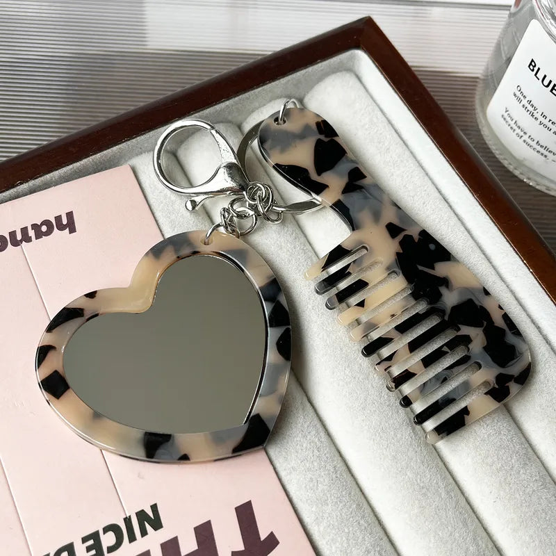 Heart Shape Comb & Mirror Keychain