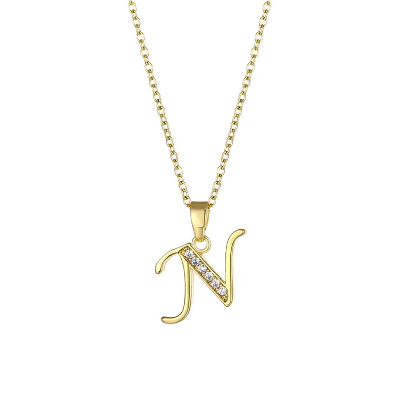 Stainless Steel Rhinestone Initial Necklace
