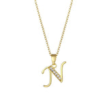 Stainless Steel Rhinestone Initial Necklace