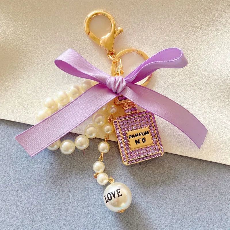 Pearl Perfume Bottle Keychains