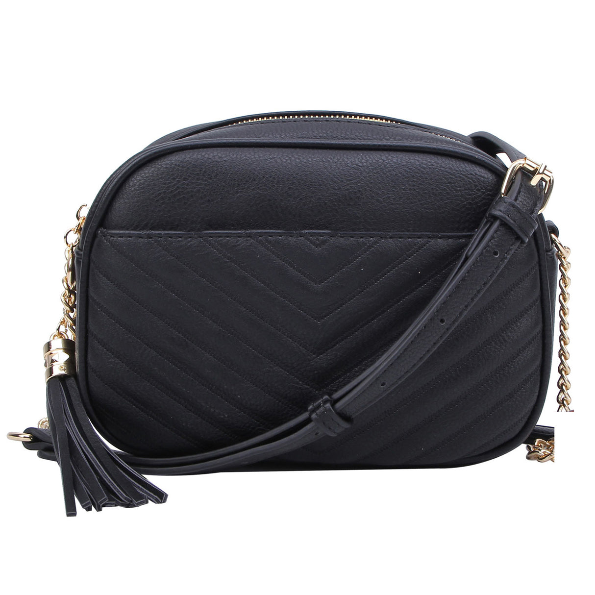 Chevron Quilted Tassel Zip Crossbody Bag