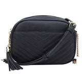Chevron Quilted Tassel Zip Crossbody Bag