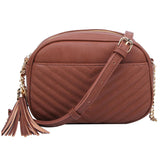 Chevron Quilted Tassel Zip Crossbody Bag