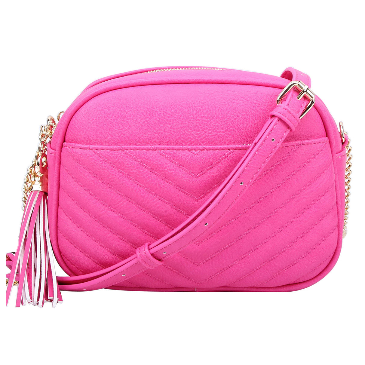 Chevron Quilted Tassel Zip Crossbody Bag
