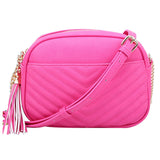 Chevron Quilted Tassel Zip Crossbody Bag