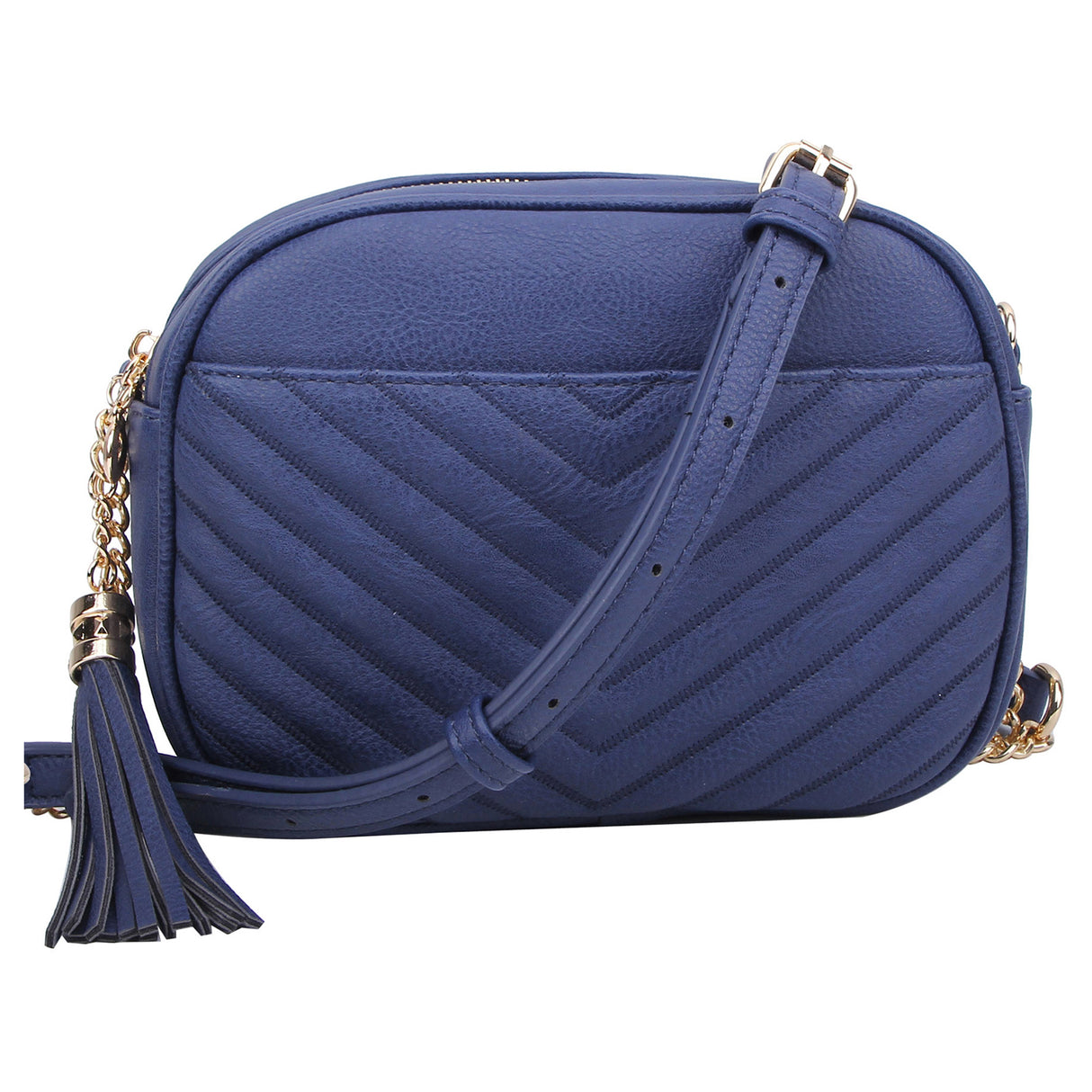 Chevron Quilted Tassel Zip Crossbody Bag