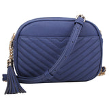 Chevron Quilted Tassel Zip Crossbody Bag