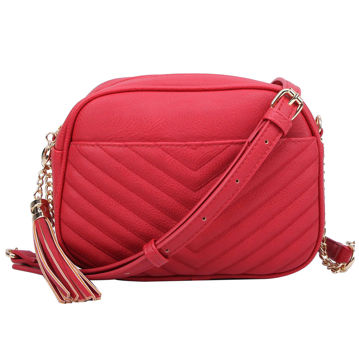 Chevron Quilted Tassel Zip Crossbody Bag