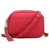 Chevron Quilted Tassel Zip Crossbody Bag