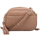 Chevron Quilted Tassel Zip Crossbody Bag