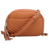 Chevron Quilted Tassel Zip Crossbody Bag