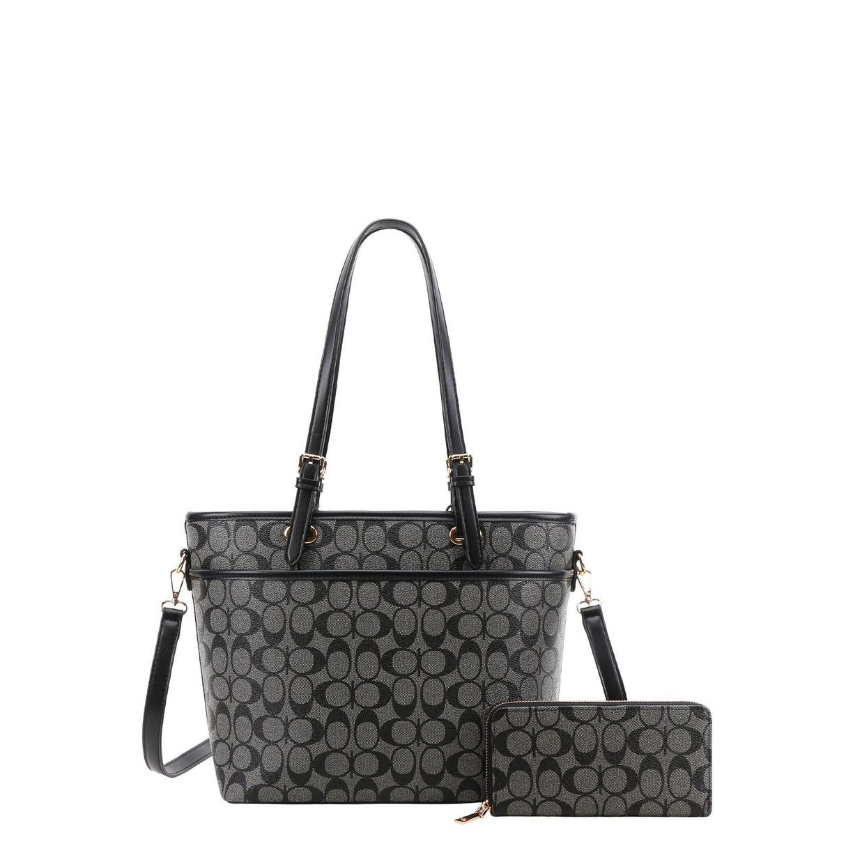 Oval Print Shoulder Tote Bag W Wallet Set