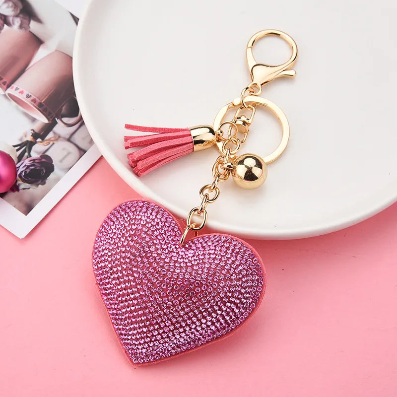 Fringe Rhinestone Heart Keychain