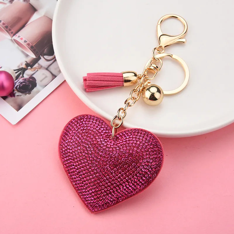 Fringe Rhinestone Heart Keychain