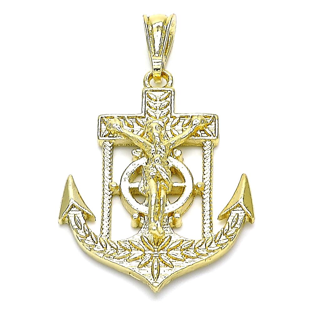 Gold Plated Jesus Crucifix Anchor Pendant