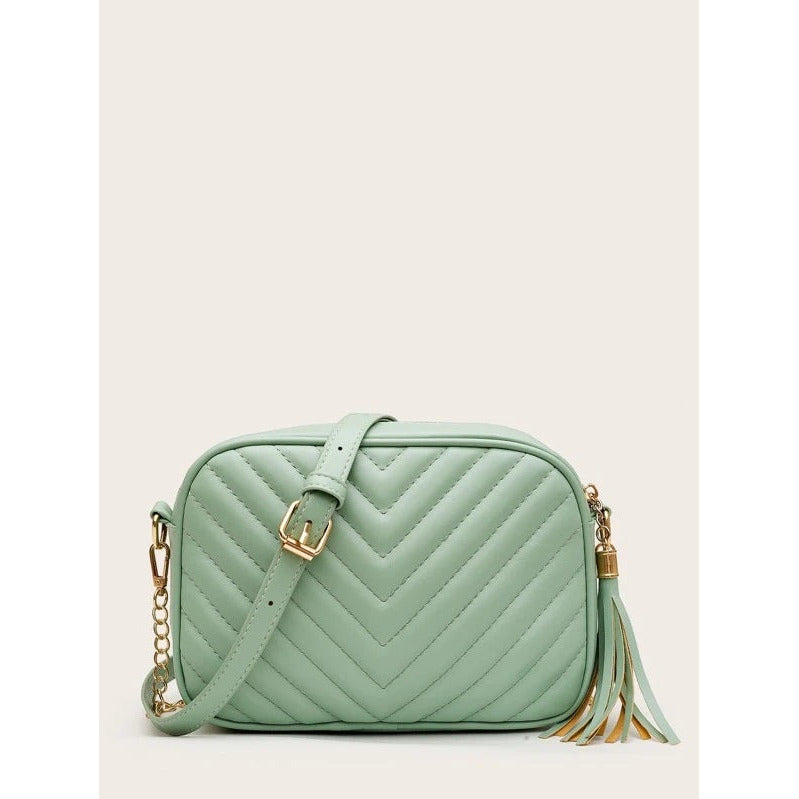 Tassel Decor Chevron Crossbody Bag