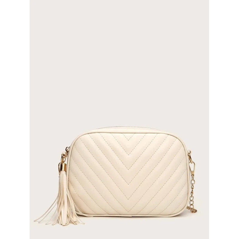 Tassel Decor Chevron Crossbody Bag