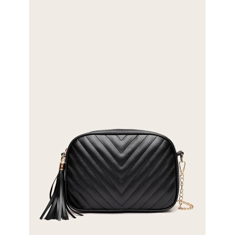 Tassel Decor Chevron Crossbody Bag