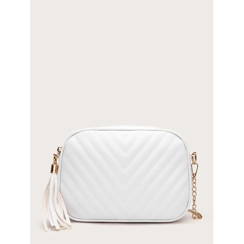 Tassel Decor Chevron Crossbody Bag