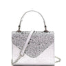 Mixed-Material Glittery Metallic Small Top-Handle Box Flap Satchel