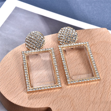 Delicate Geometry Design Rhinestone Decorative Earrings