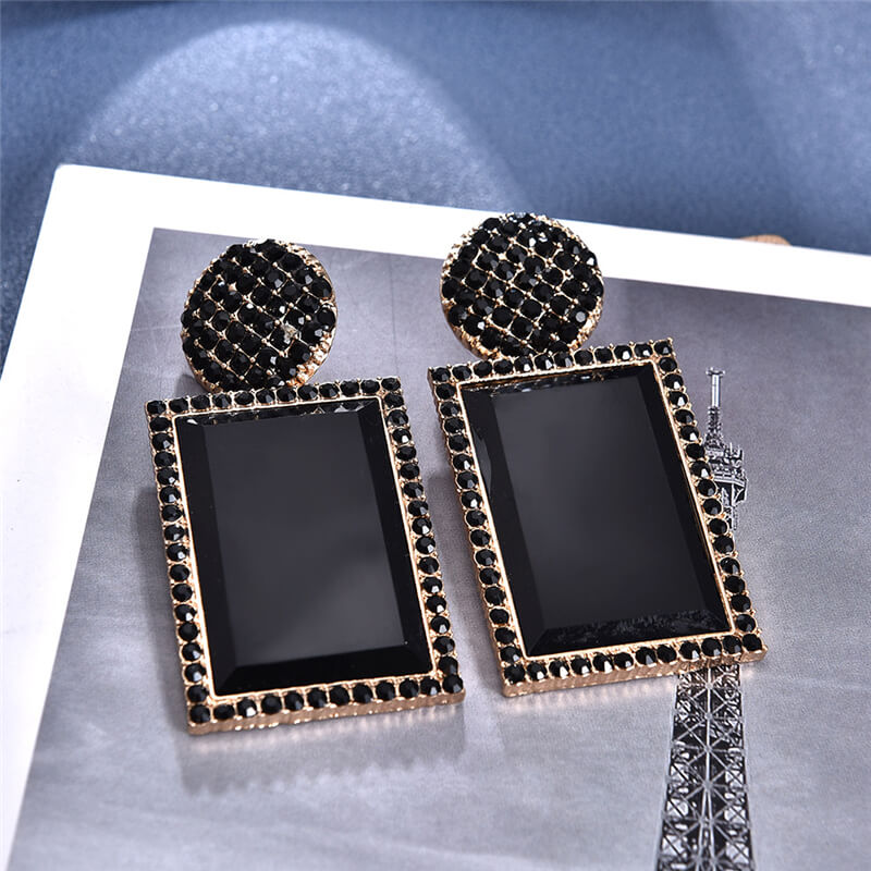 Delicate Geometry Design Rhinestone Decorative Earrings