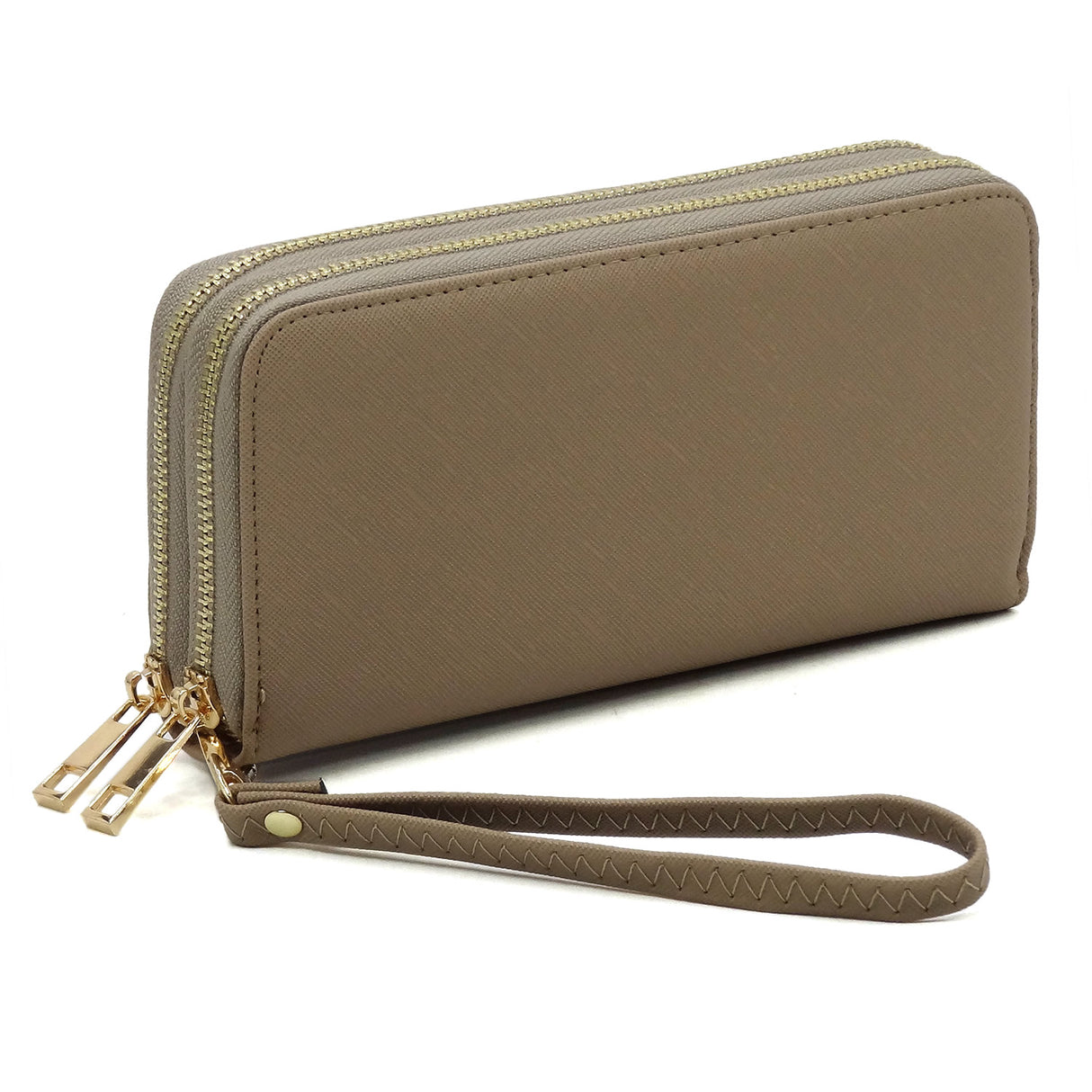 Fashion Saffiano Double Zip Around Wallet Wristlet