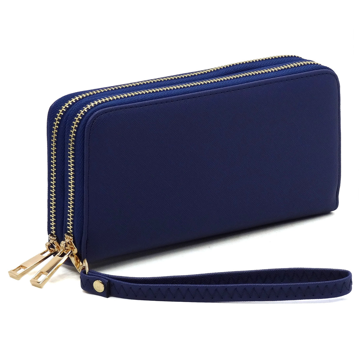 Fashion Saffiano Double Zip Around Wallet Wristlet