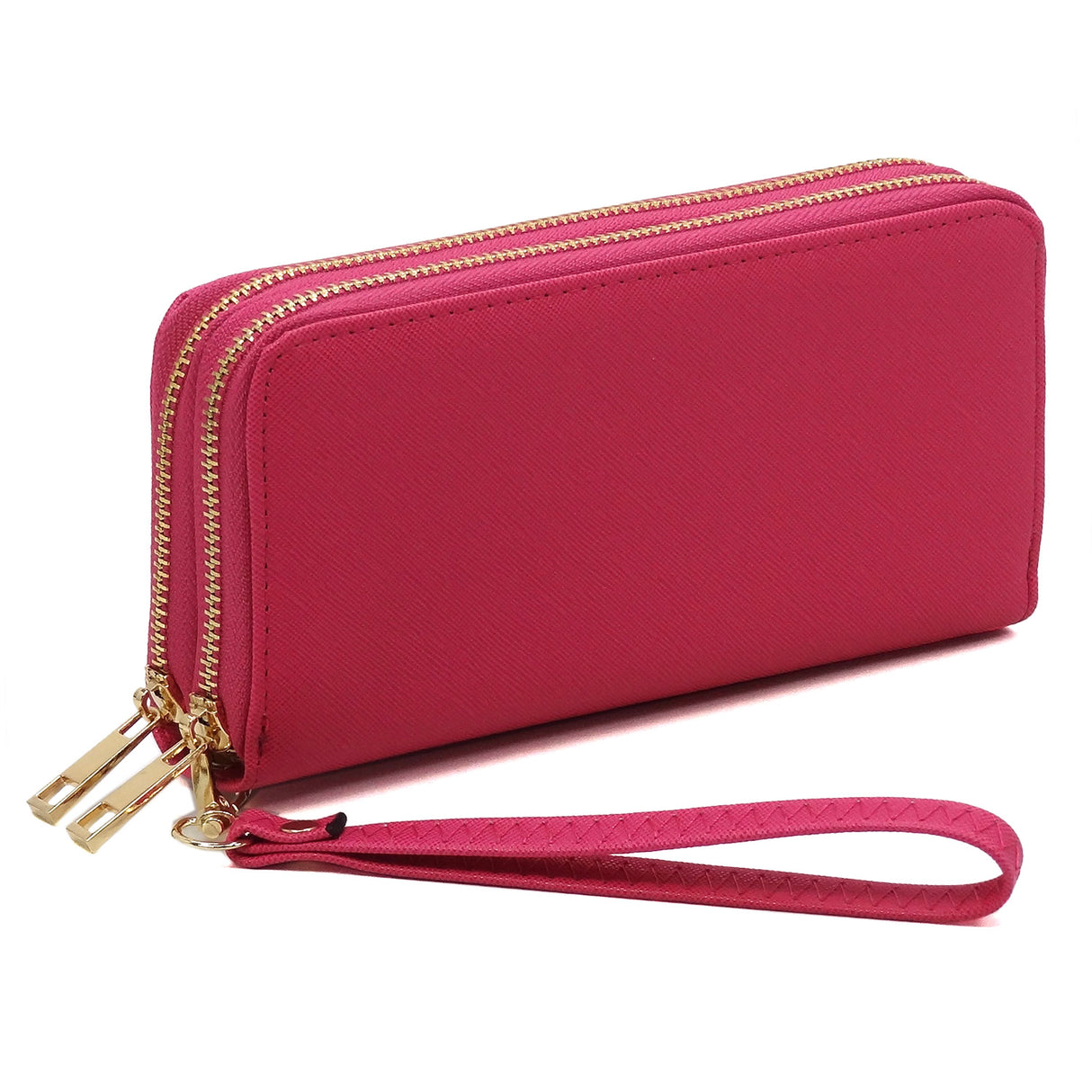 Fashion Saffiano Double Zip Around Wallet Wristlet