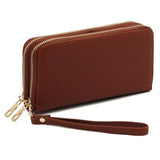 Fashion Saffiano Double Zip Around Wallet Wristlet
