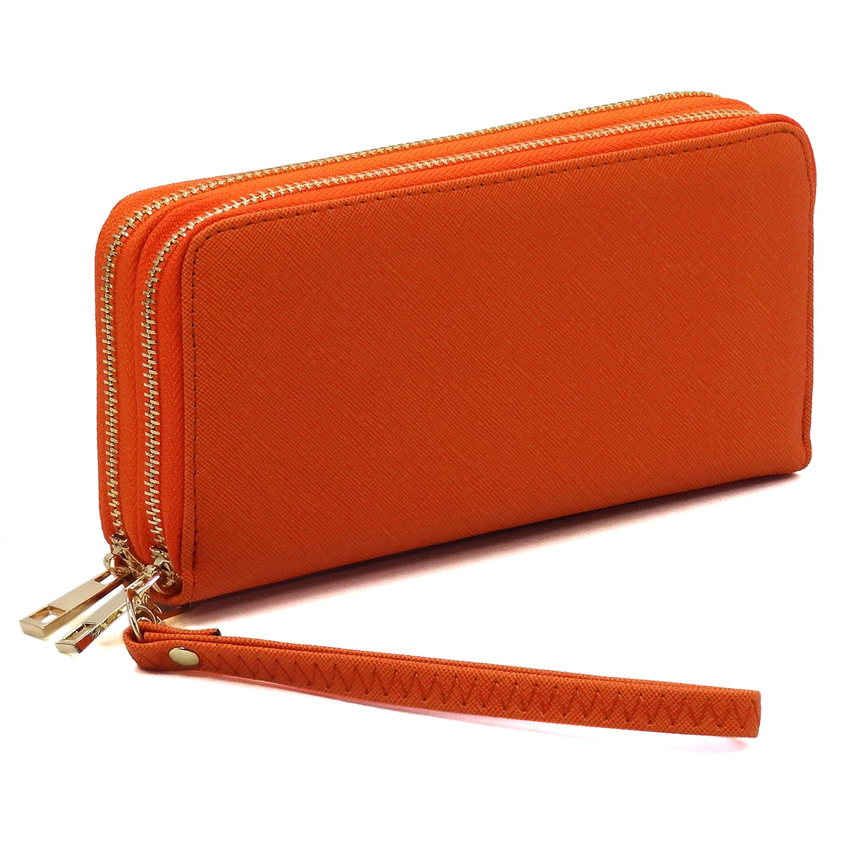 Fashion Saffiano Double Zip Around Wallet Wristlet