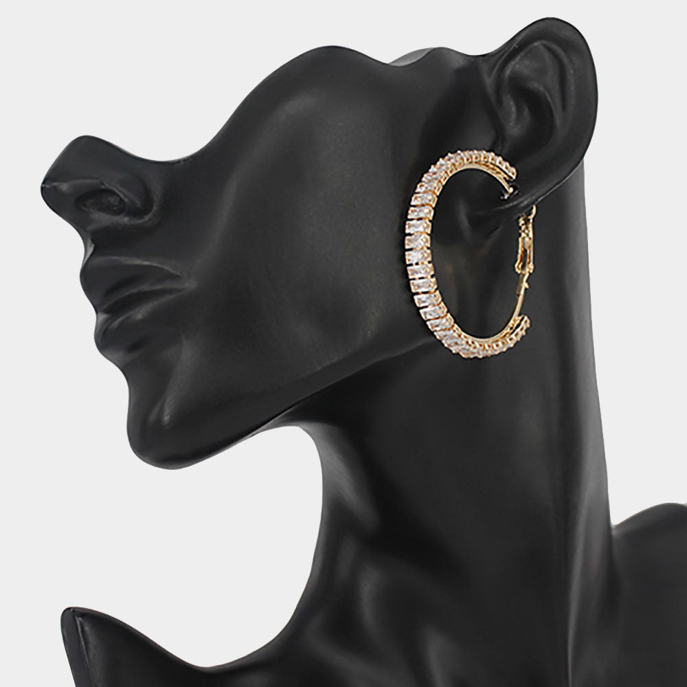 RECTANGLE STONE EMBELLISHED HOOP EARRINGS