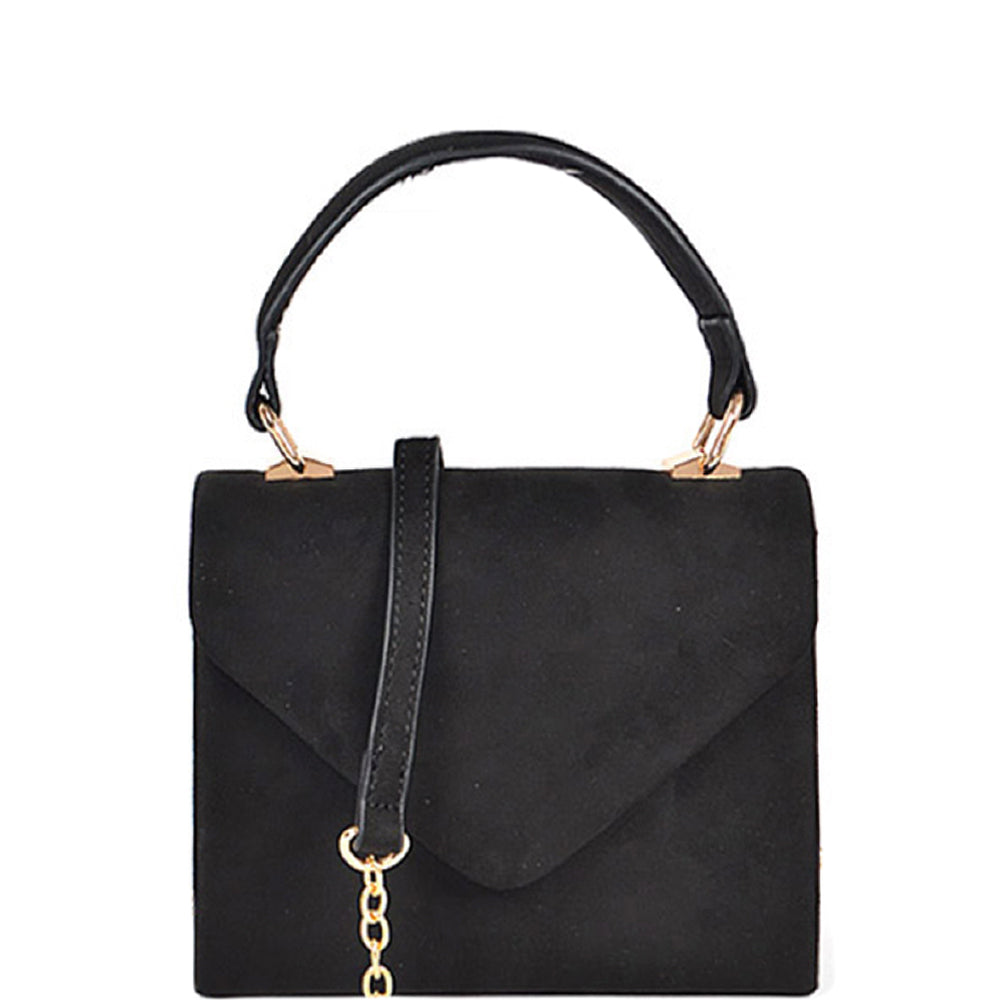 Faux Suede Top Handle Envelope Satchel