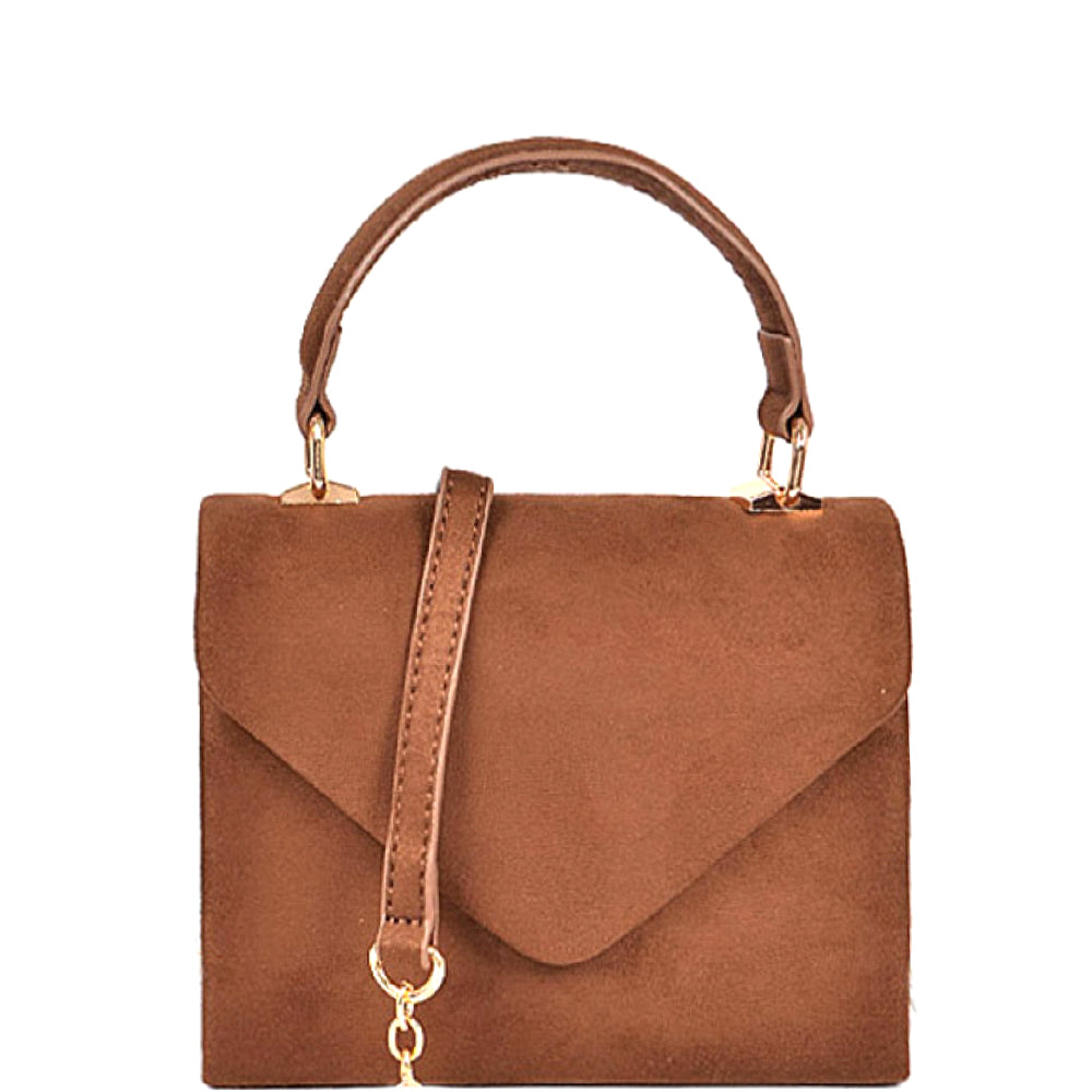 Faux Suede Top Handle Envelope Satchel