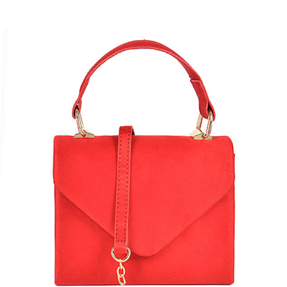 Faux Suede Top Handle Envelope Satchel