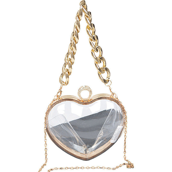 Acrylic Clear Heart Clutch W/Chain