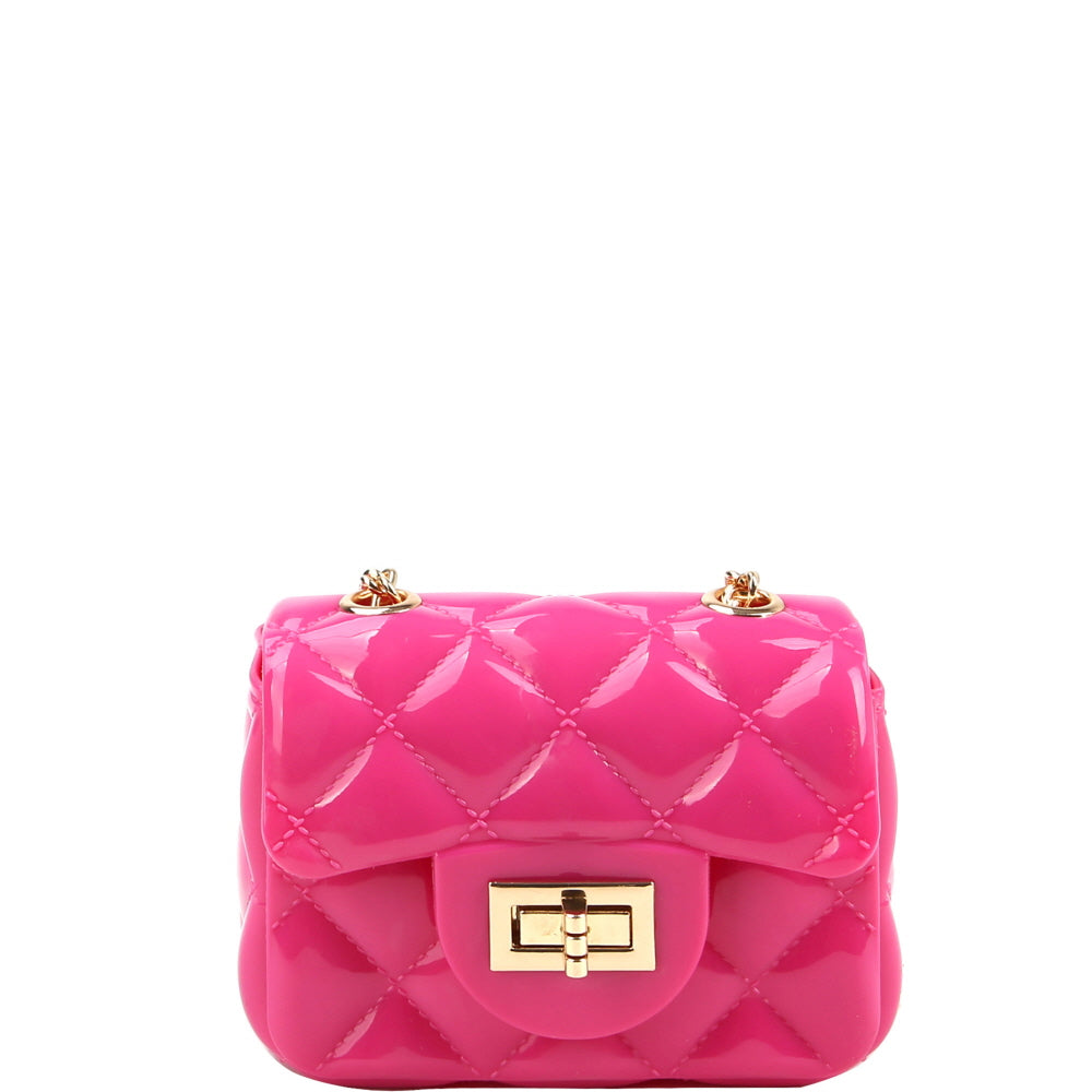 QUILTED EFFECT TURN-LOCK JELLY MICRO MINI CROSS BODY