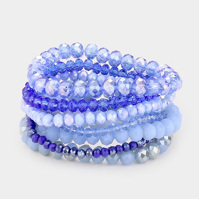 9PCS - FACETED BEAD STRETCH BRACELETS