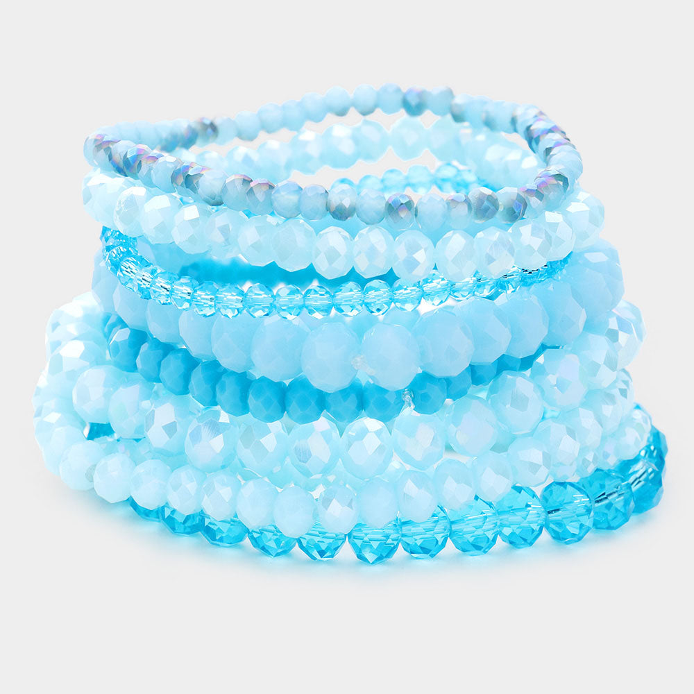 9PCS - FACETED BEAD STRETCH BRACELETS