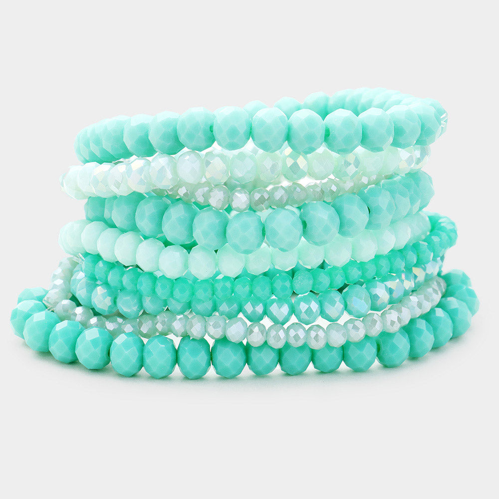 9PCS - FACETED BEAD STRETCH BRACELETS