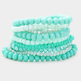9PCS - FACETED BEAD STRETCH BRACELETS