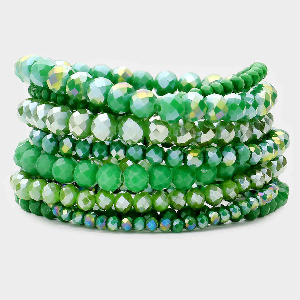 9PCS - FACETED BEAD STRETCH BRACELETS
