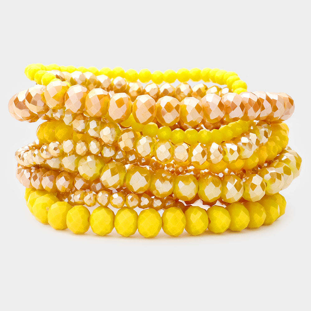 9PCS - FACETED BEAD STRETCH BRACELETS