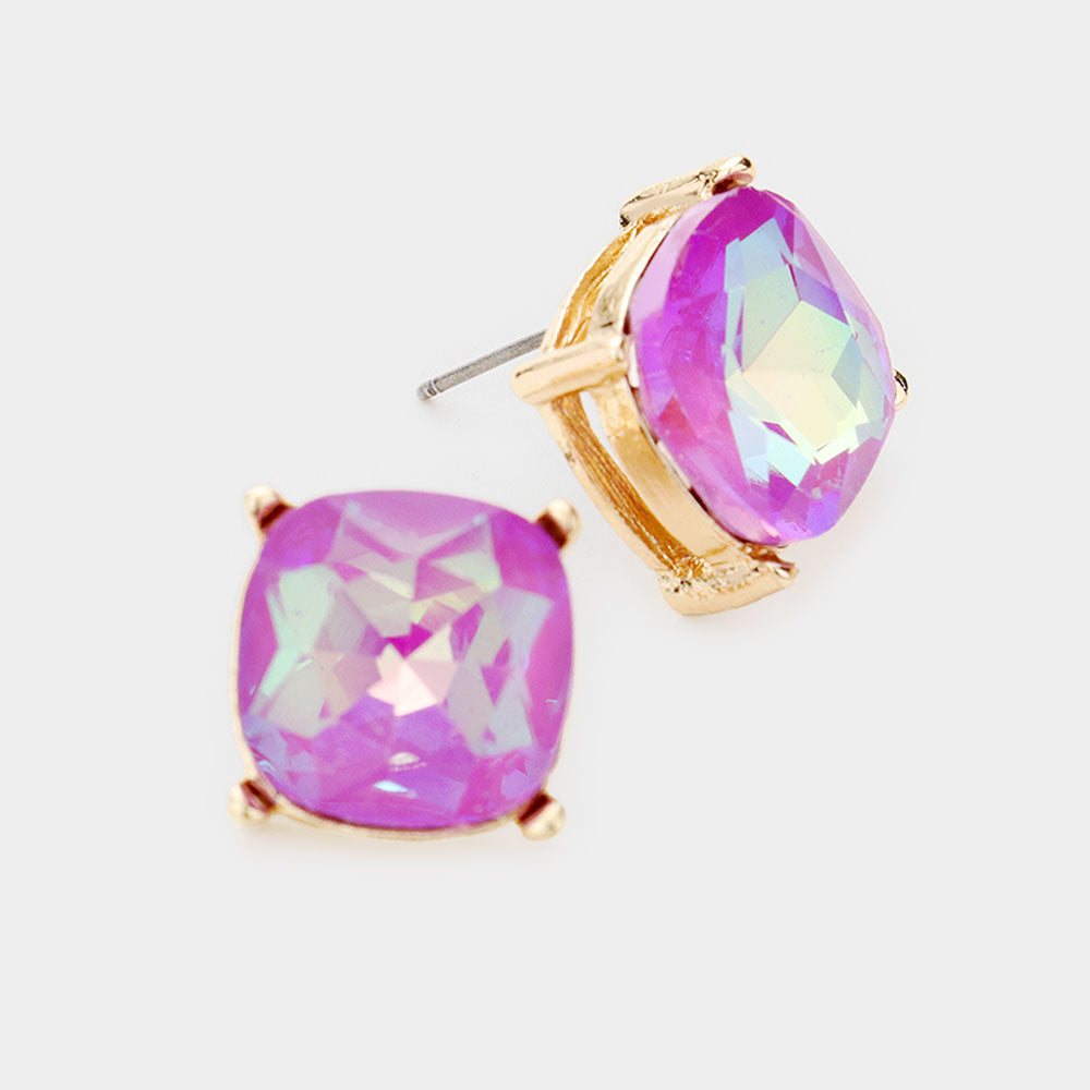 SQUARE STONE STUD EARRINGS
