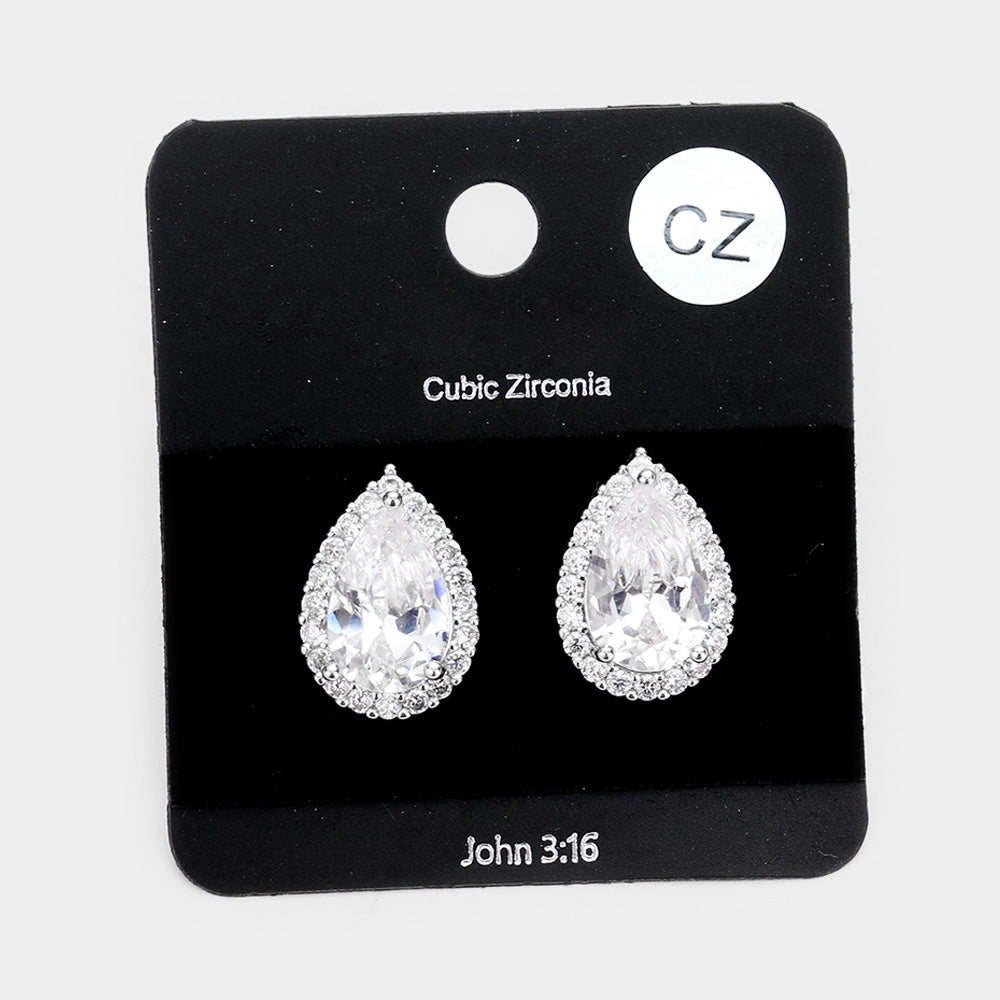 Cubic Zirconia Teardrop Crystal Rhinestone Stud Earrings
