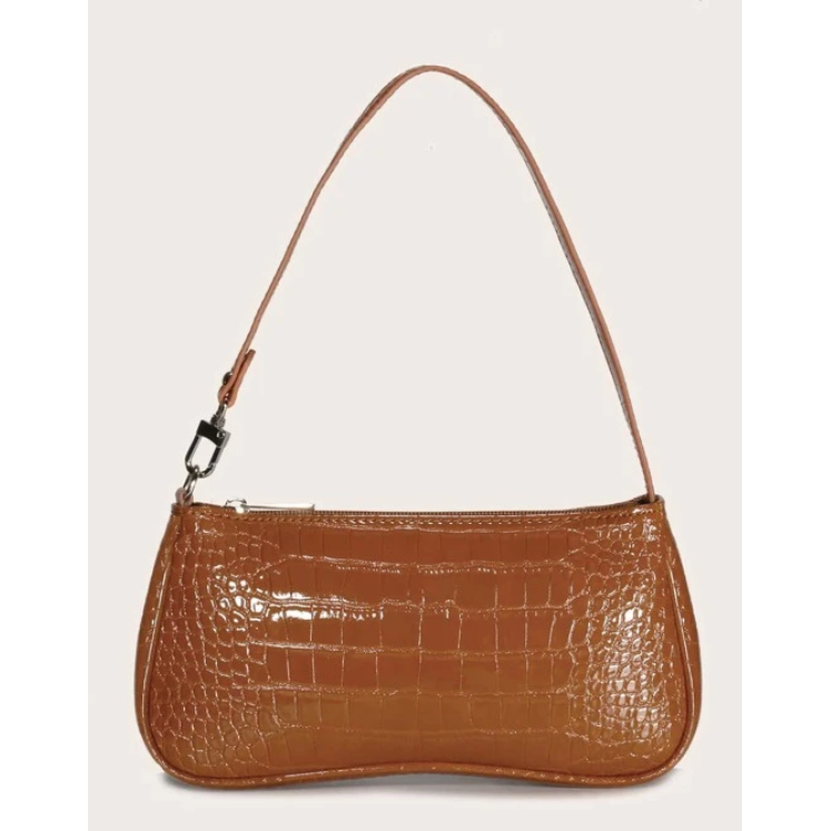 Minimalist Croc Embossed Baguette Bag