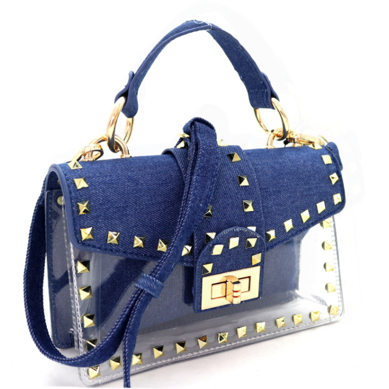 Studded Denim 2 in 1 Clear Satchel Bag