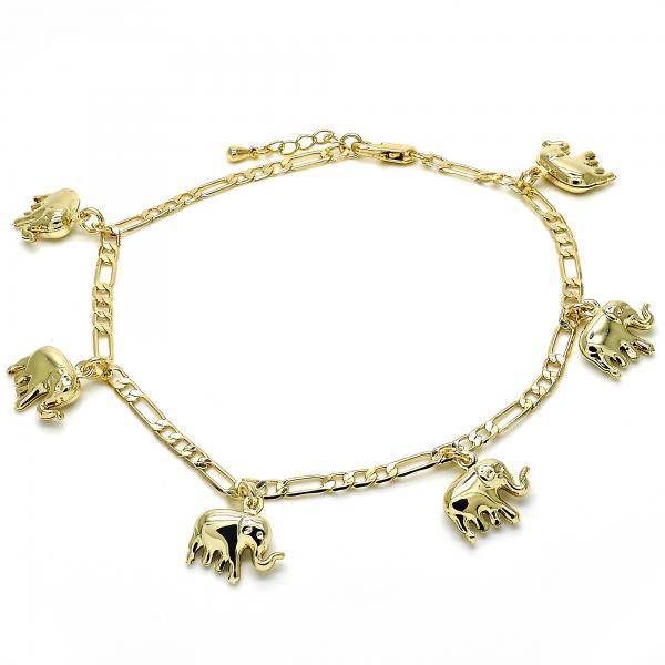 Gold Layered Charm Anklet with Elephant Design