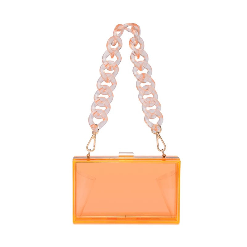 Linked Chain Strap Transparent Acrylic Clutch