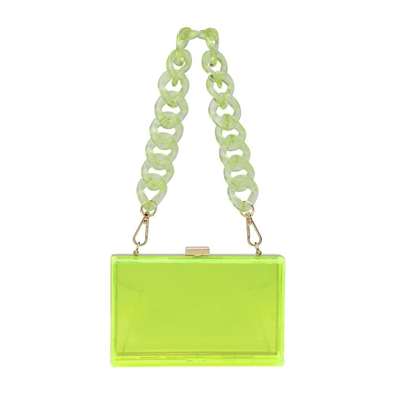 Linked Chain Strap Transparent Acrylic Clutch